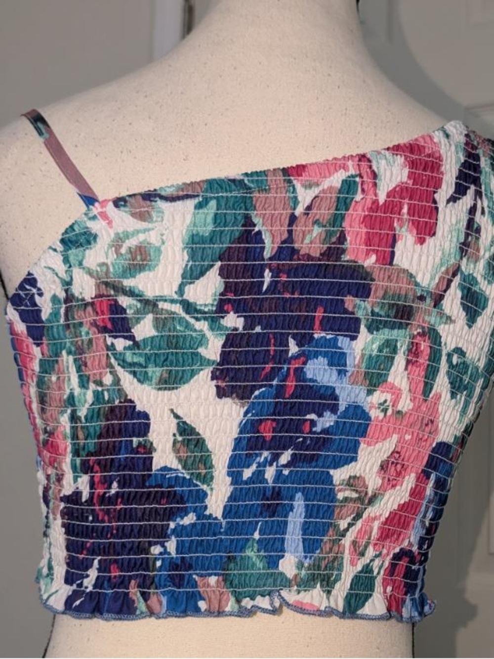 Girls Floral Smocked Cropped Tank Top in Blue, Green & Pink